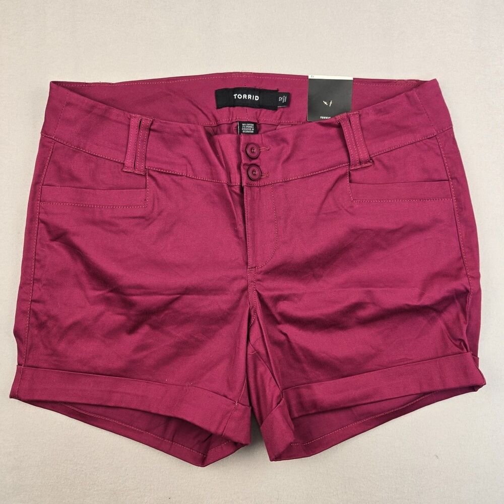 Torrid Plum Wine Belted Sateen Short Plus Size 12 NWT Cuffed Chino